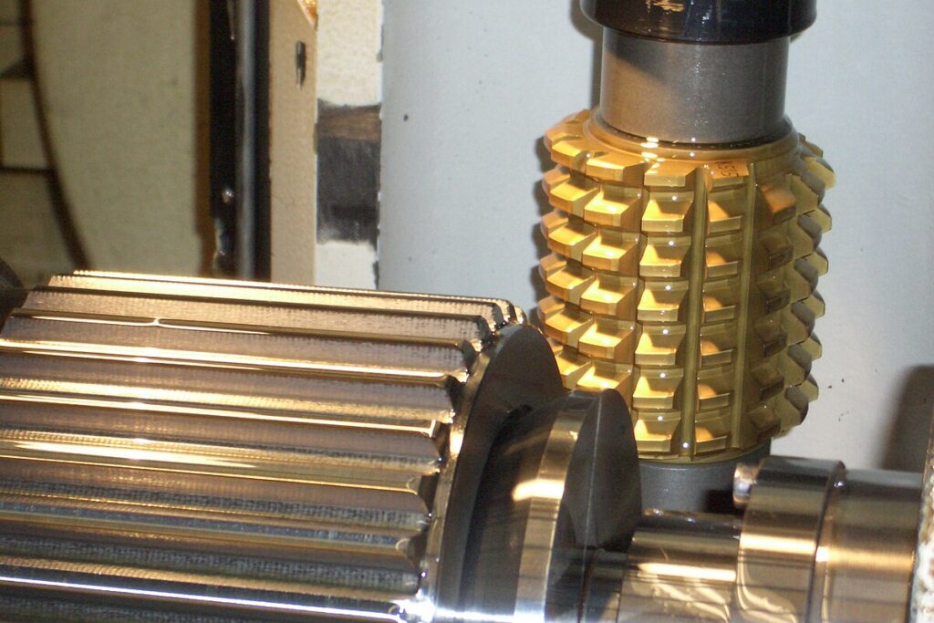 Spur gear being hobbed