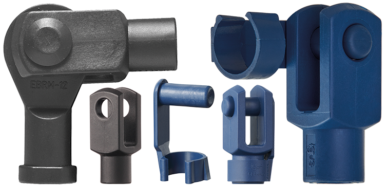 An assortment of clevises and clevis rod ends, some with pins already fastened