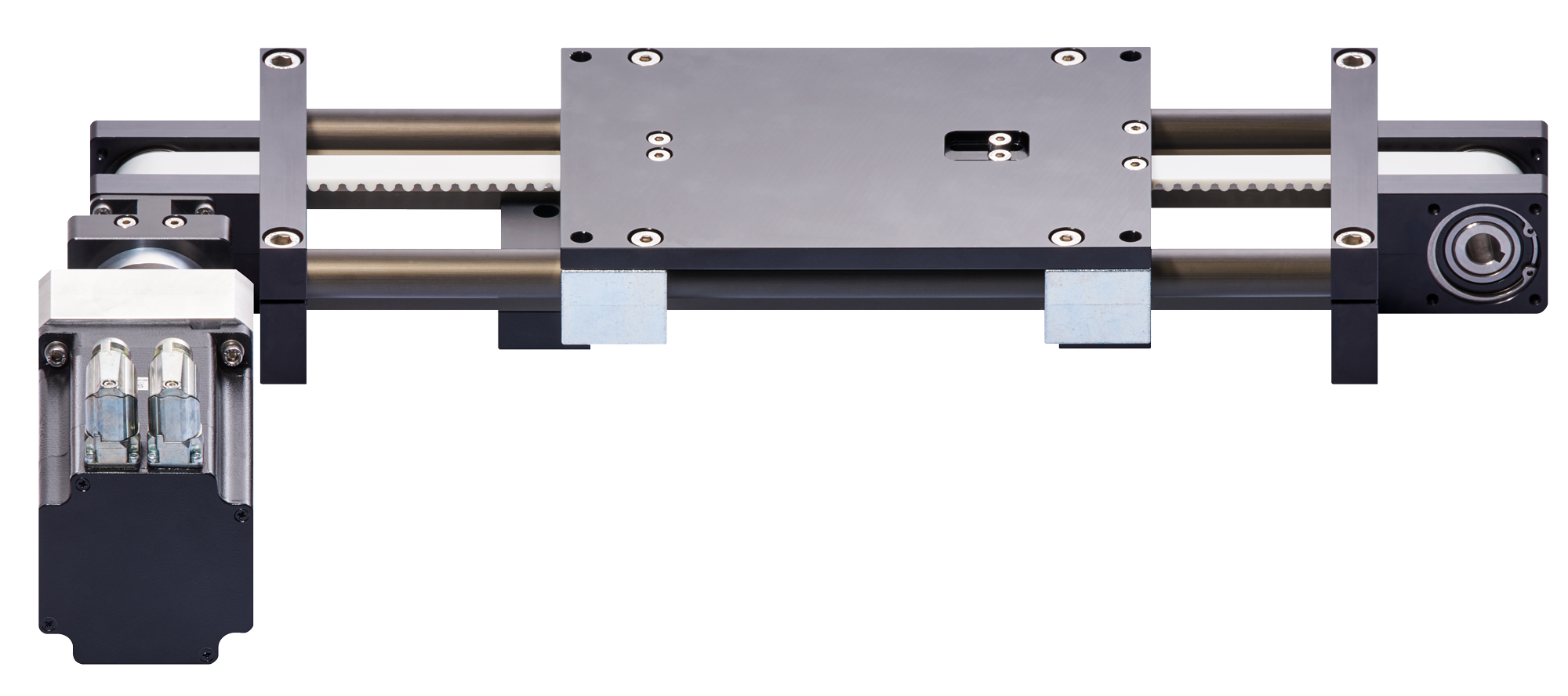 belt-driven linear actuator with attached motor